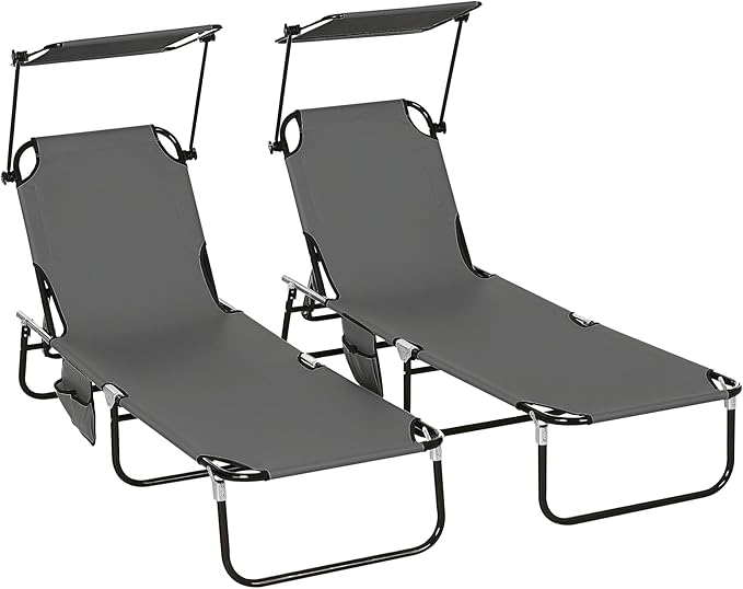 Outsunny Folding Chaise Lounge Pool Lounge Chairs Set of 2, Outdoor Sun Tanning by Outsunny