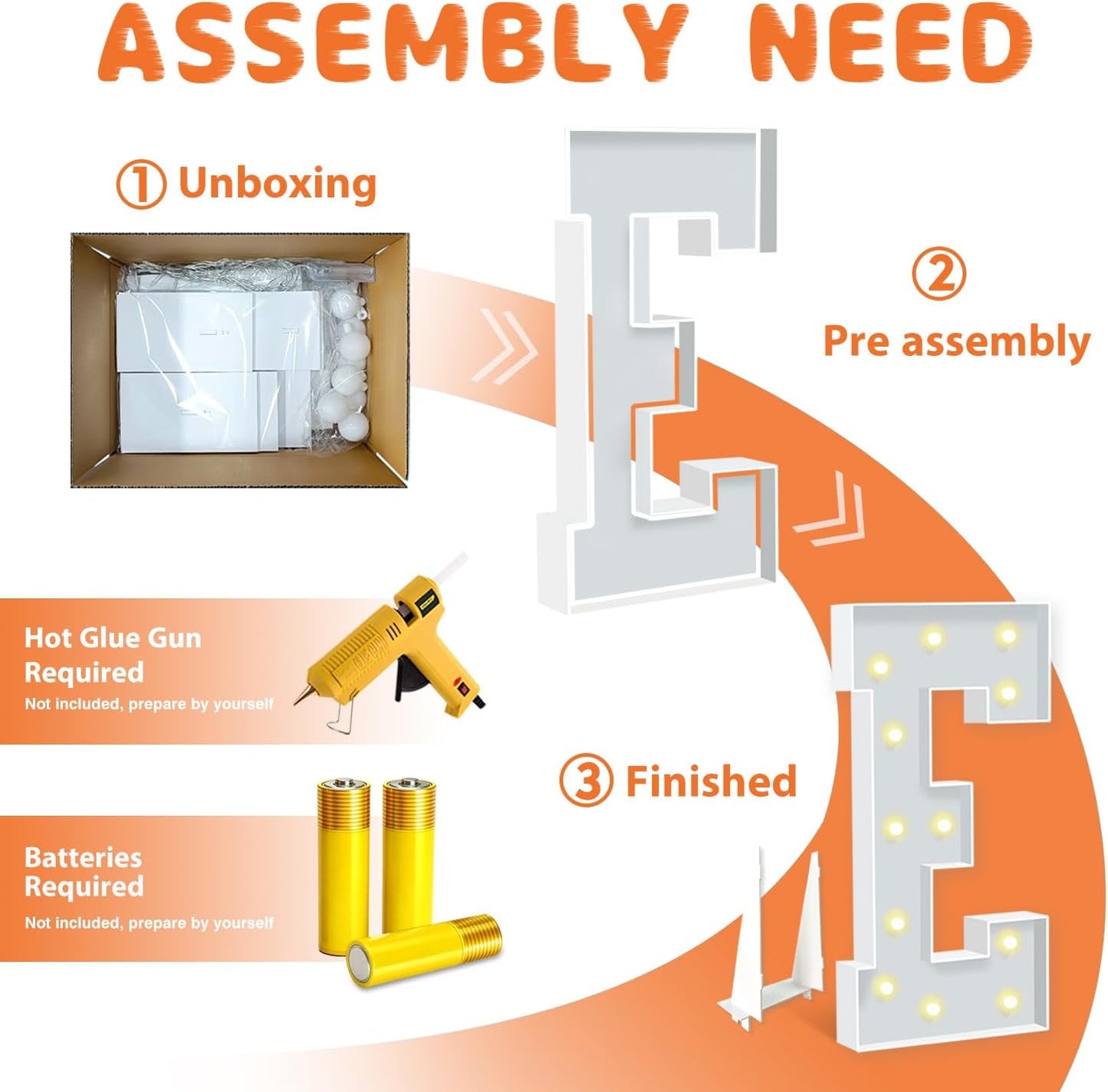 Marquee Light Up Letters E, 4FT Foam Board Mosaic Balloon Letters with Light Bulbs, Large Marquee Letter for Birthday Festival Party, Marry Me Light Up Letter for Wedding Engagement Party Decor