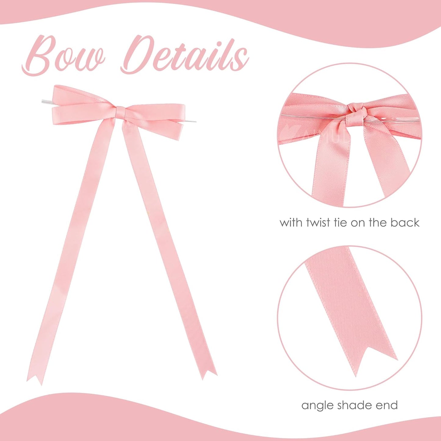 AIMUDI Baby Pink Bows 5 × 10" Satin Bows for Gift Wrapping Twist Tie Bows Premade Ribbon Bows for Bouquets Invitations Baskets Crafts Wreaths Wedding Birthday Baby Shower Party Decorations, 36 PCs