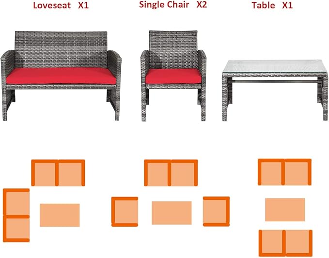 Tangkula 4 PCS Wicker Patio Conversation Set, Outdoor Rattan Sofas - Image 8