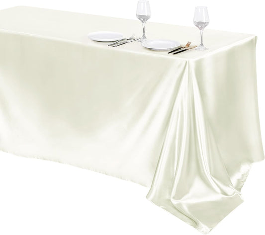 TURSTIN 1 Pack Ivory Satin Tablecloth 102 x 58 Inch Overlay Satin Table Cover Rectangle Bright Silk Tablecloth Smooth Fabric Table Decoration for Wedding Banquet Party Events
