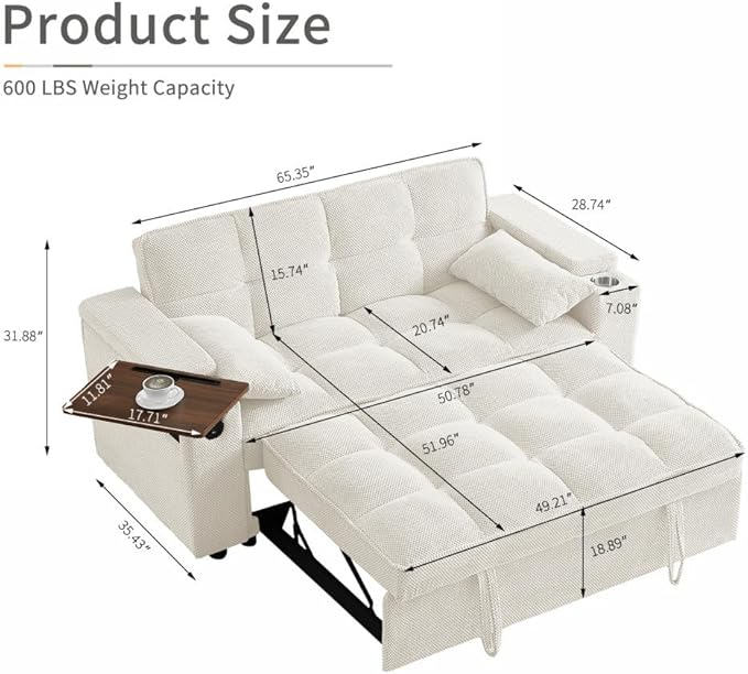 Auvsoce 65'' Convertible Sleeper Sofa Bed - Image 3