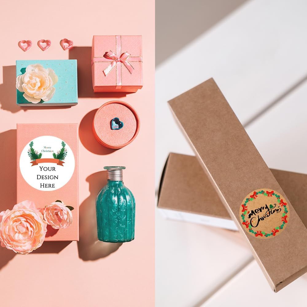 100-1000pcs Custom Stickers Merry Christmas Stickers Personalized Labels Adhesive Xmas Decorative Envelope Seals Stickers for Cards Gift Boxes(VSquare-2)