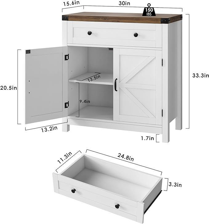 HOSTACK Coffee Bar Cabinet, Kitchen Storage Cabinet, Modern Farmhouse Buffet - Image 3