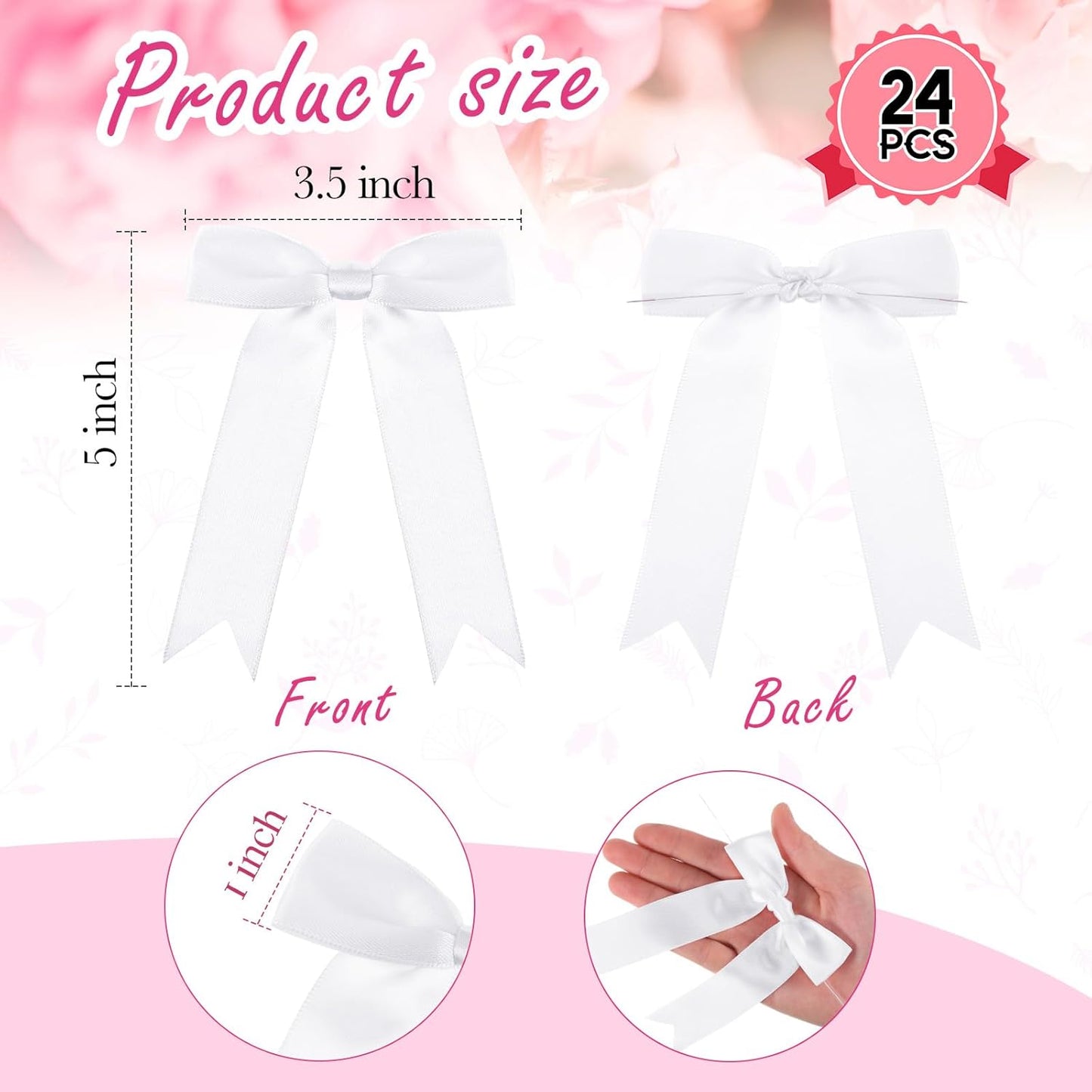 Riceshoot 24 Pcs Satin Ribbon Bow 3.5x5 Inch Twist Tie Bows for Gift Balloon Bag Cake Craft DIY Wedding Birthday Party Decor