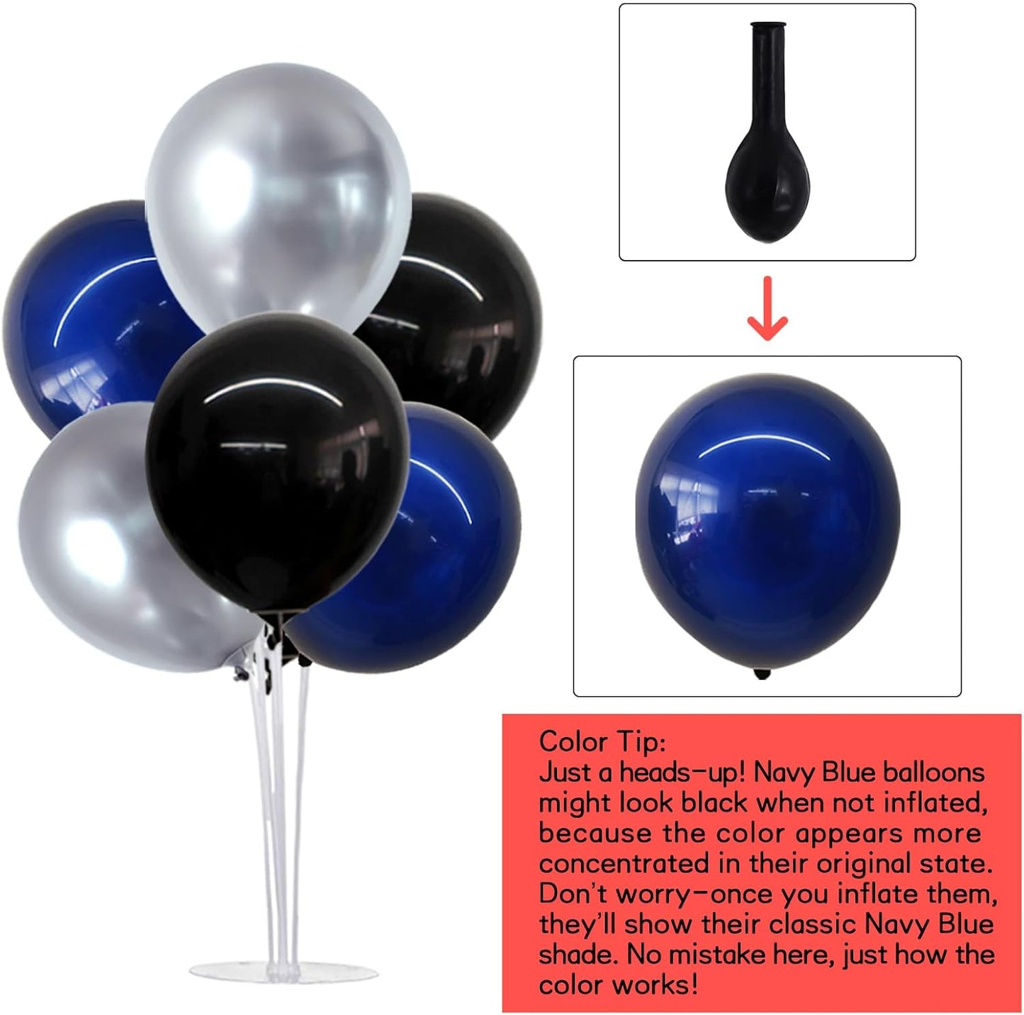 TONIFUL 4 Set Black and Blue Silver Balloon Centerpieces for Table,Balloon Stand Kit for Graduation Decorations 2025,Blue Party Decorations,Retirement,Birthday Decoration for men,Father's Day