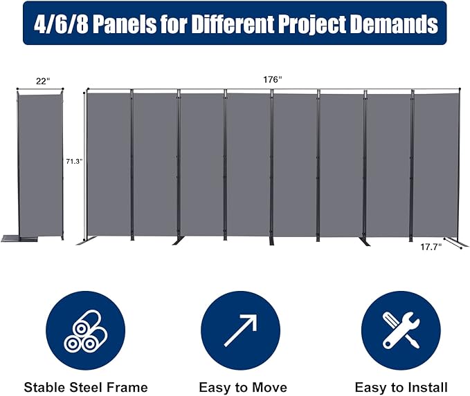 Room Divider 6FT Portable Room Dividers and Folding Privacy Screens, 8 Panel - Image 6