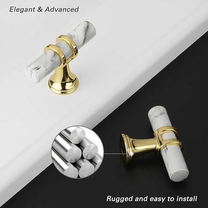 Rergy Cabinet Handles Marble Drawer Pulls and Knobs, T-Bar Hardware - Image 3