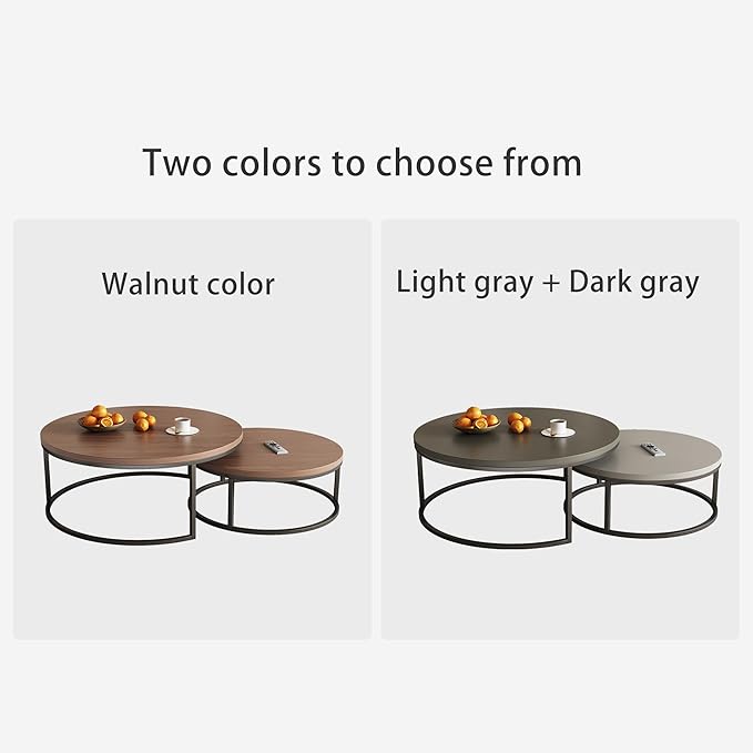 2-Piece Round Nesting Coffee Tables – Walnut Wood Top - Image 6