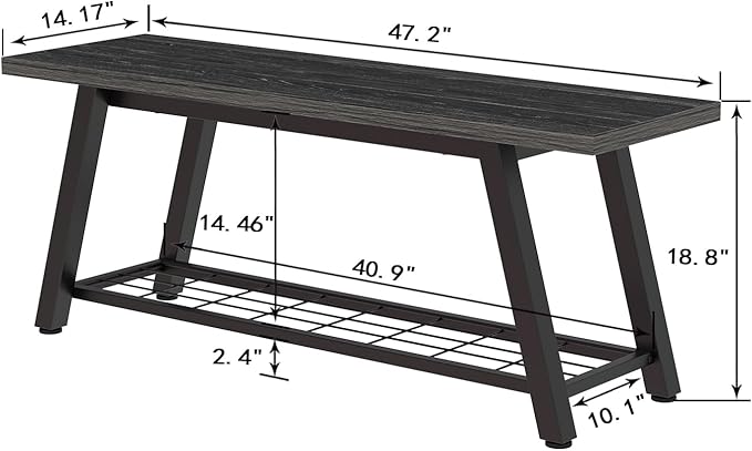 Oastreeful Industrial Entryway Bench Rustic Wood and Metal Storage Bench - Image 2