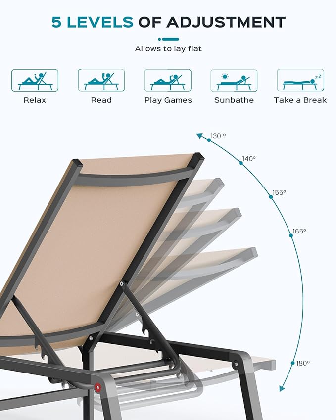 Ciokea Aluminum Foldable Lounge Chairs Set of 4 - Image 4