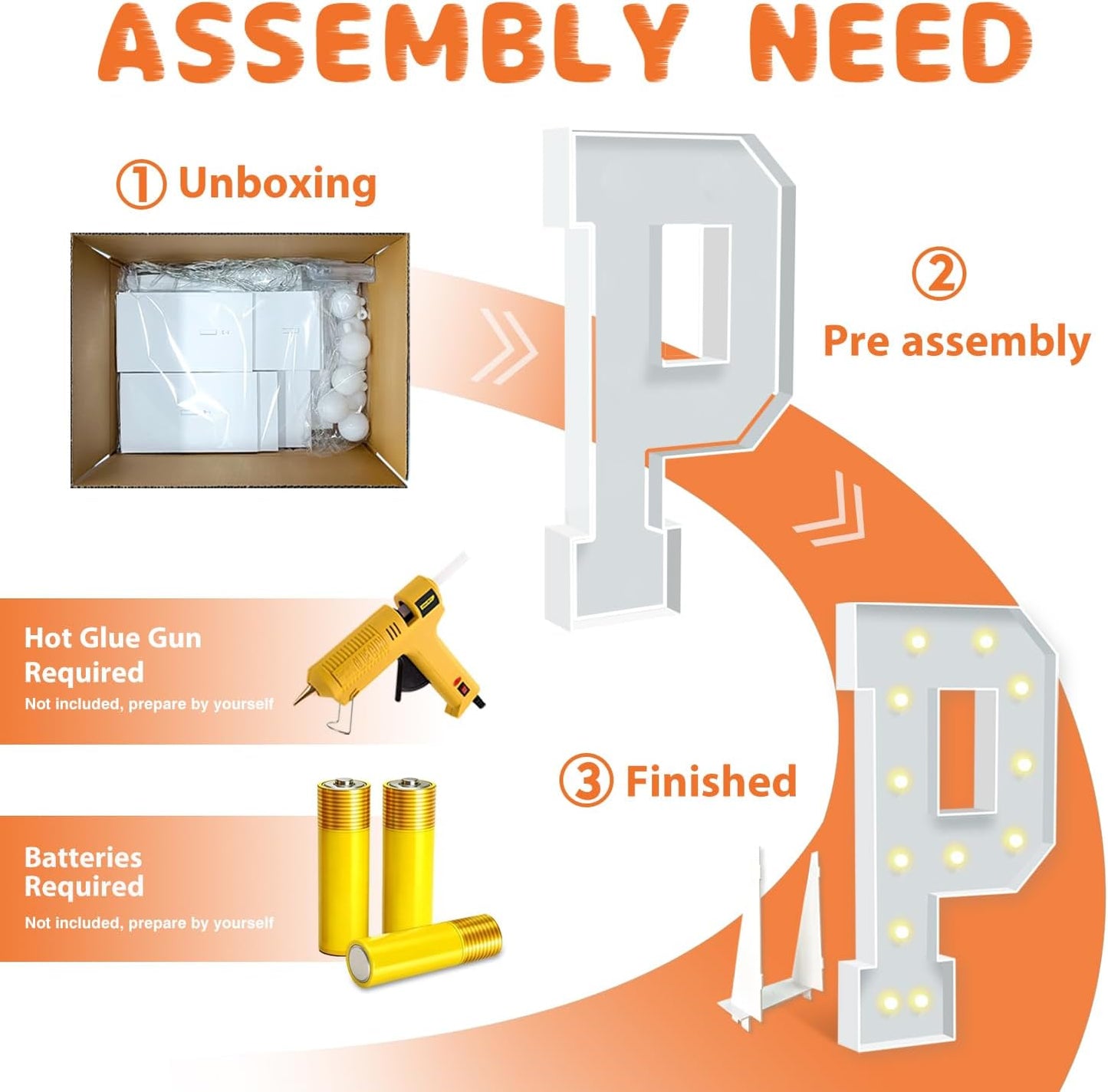 4FT Light Up Marquee Letters P, Large Lighted Letters for Party Backdrop Decor, Mosaic Cardboard Letter for Weddings, Birthdays, Anniversaries, New Year's Celebrations, Easy to Assemble