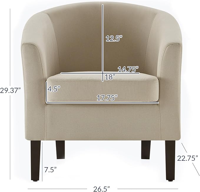BELLEZE Accent Barrel Chair, Linen Round Club Tub Sofa Corner Chair - Image 2