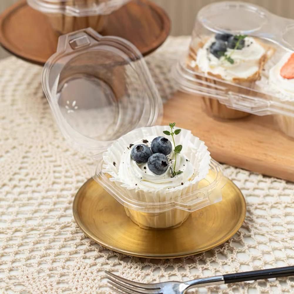 50 Pcs Cupcake Boxes Plastic Individual Cupcake Containers Single Cupcake Carrier with Connected Airtight Dome Lid for Party