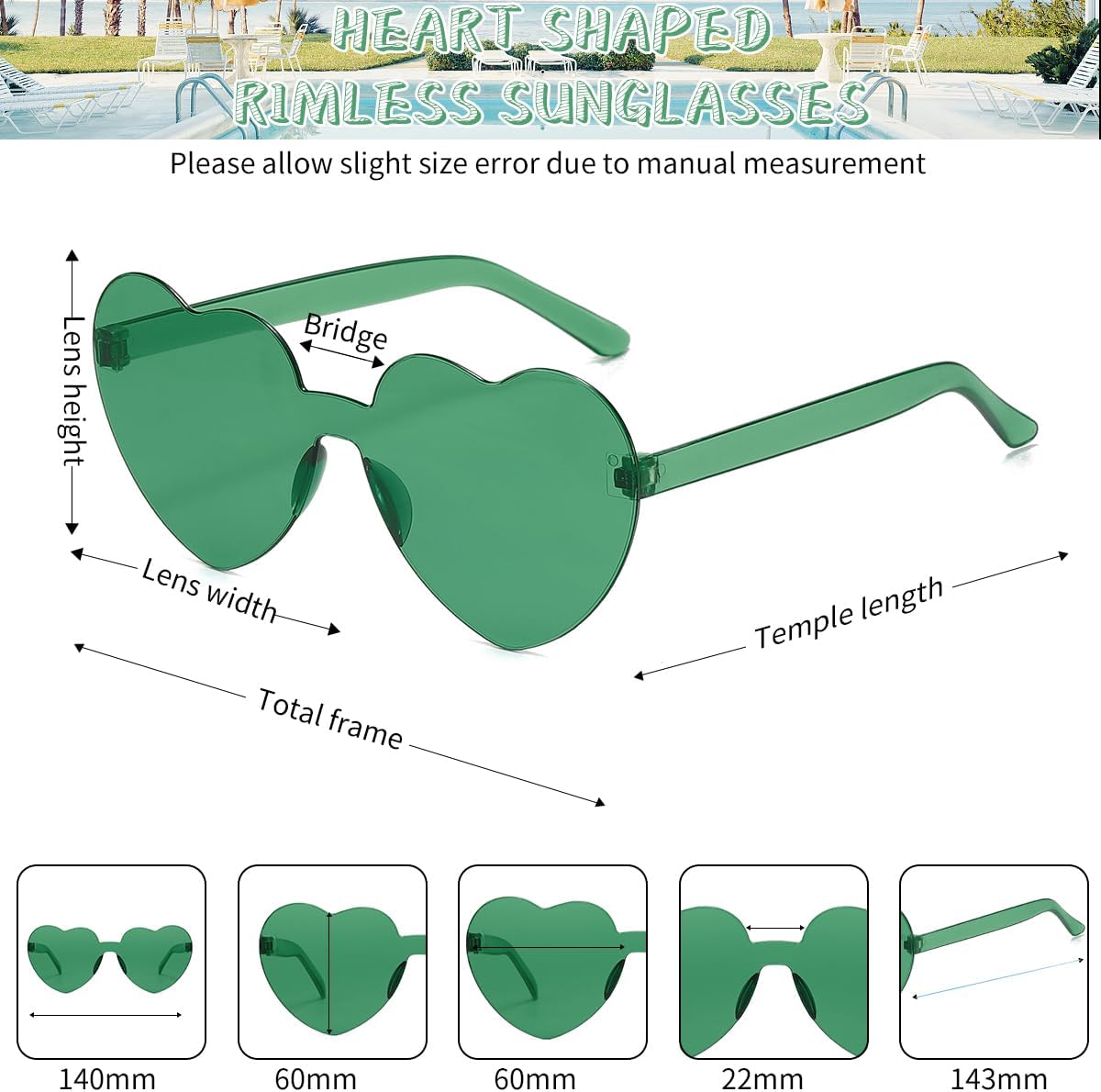 12/20/24 Pairs Heart Sunglasses for Women Men, Trendy Heart Shaped Rimless Transparent Sunglasses, Bachelorette Party
