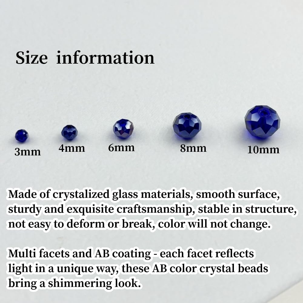 100pcs 8mm Crystal Glass Beads for Crafts Faceted Rondelle Glass Beads for Jewelry Making Crystal Spacer Beads for Necklaces Bracelets Earrings DIY Craft(Dark Blue AB)