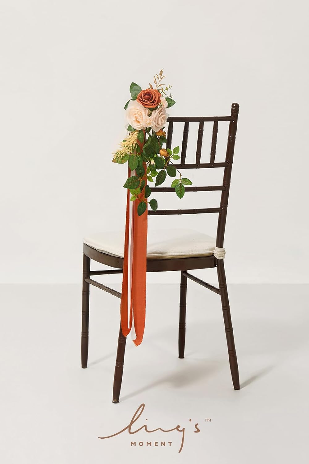 Ling's Moment 8 Wedding Artificial Aisle Pew Flowers Chair Decorations Arrangements With Chiffon Ribbons Sunset Terracotta for Ceremony Reception Chair Back Floral Decor Reception Church Party Outdoor