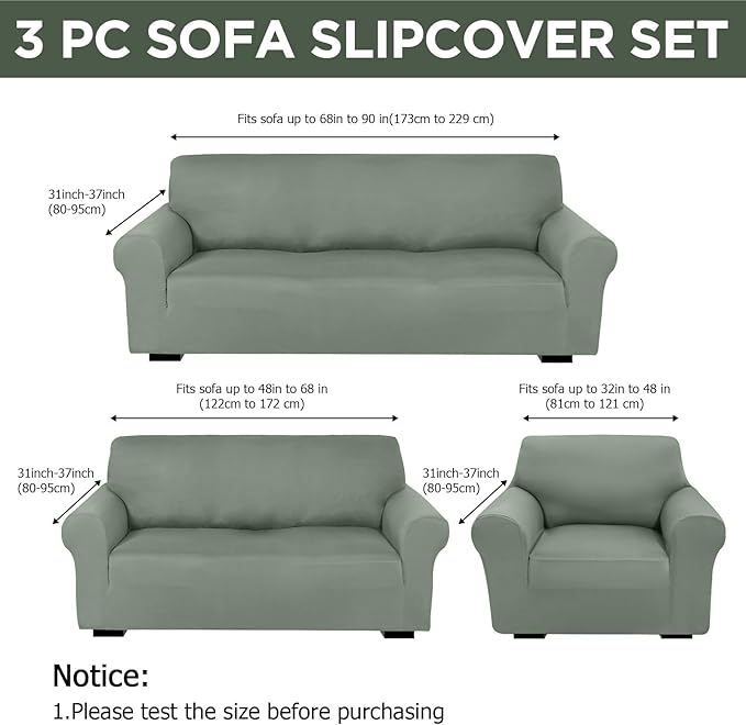 Peryiter 3 Pcs Couch and Loveseat Covers Set Sofa Cover - Image 2
