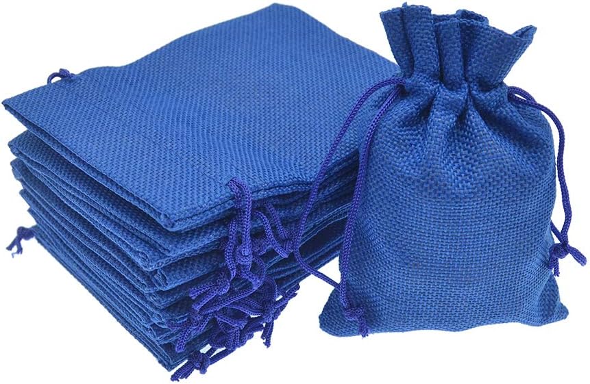 20pcs Burlap Bags with Drawstring 5x7 inch, Royal Blue Gift Bags Bulk Jewelry Pouches Sacks for Wedding Favors, Party, Christmas