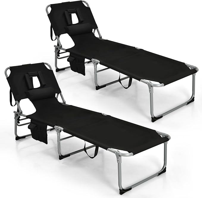 Goplus Tanning Chair, Folding Adjustable Patio Lounge Chair by Goplus