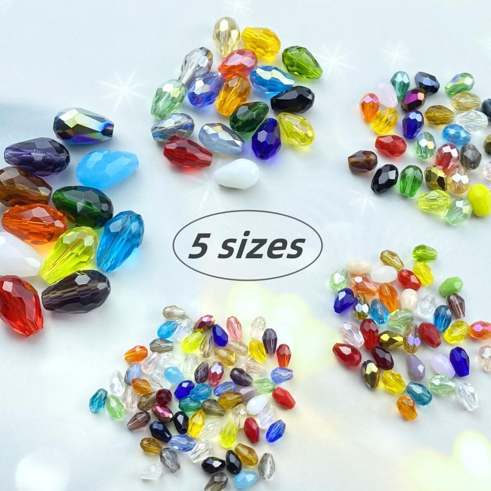 200pcs 3x5mm Teardrop Crystal Glass Beads Vertical Hole Faceted Loose Spacer Beads for DIY Craft Jewelry Making Necklace Bracelet Earring Wind Chimes(Red Series)