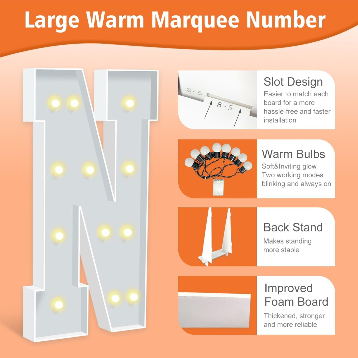 4FT Marquee Letter N, Block Marquee Light Up Letters for Birthday Baby Shower Party Backdrop Decor, Large Light Up Letters for Indoor & Outdoor Wedding Engagement Party Decorations