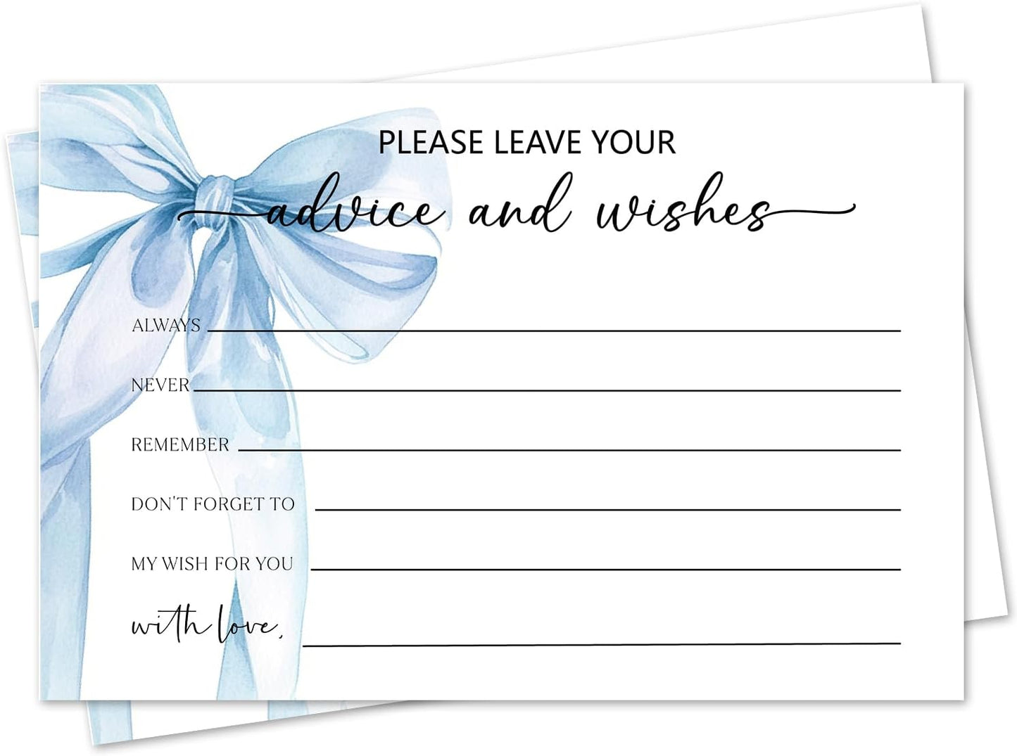 Blue Bow Advice and Wishes Card, Advice Cards for The Bride and Groom, Bridal Shower,Wedding or Baby Shower, Birthday, Graduation, Retirement, Guestbook - 25 Cards -13