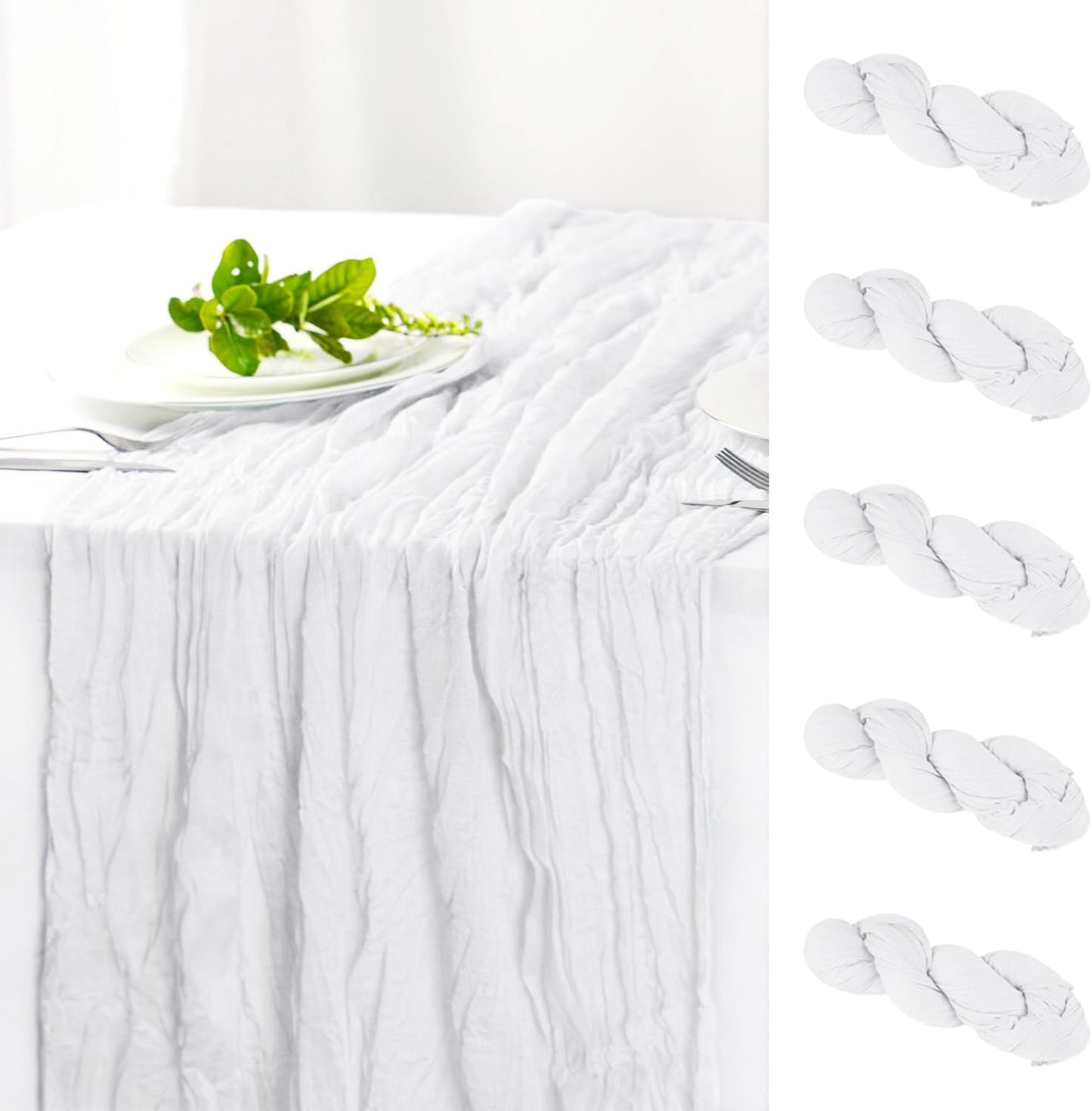 Hahuho Ivory Cheesecloth Table Runner 10ft, Gauze Boho Rustic Table Runners for Wedding Birthday Party Baby Shower Decorations（6 Pack , 35x120 Inches）