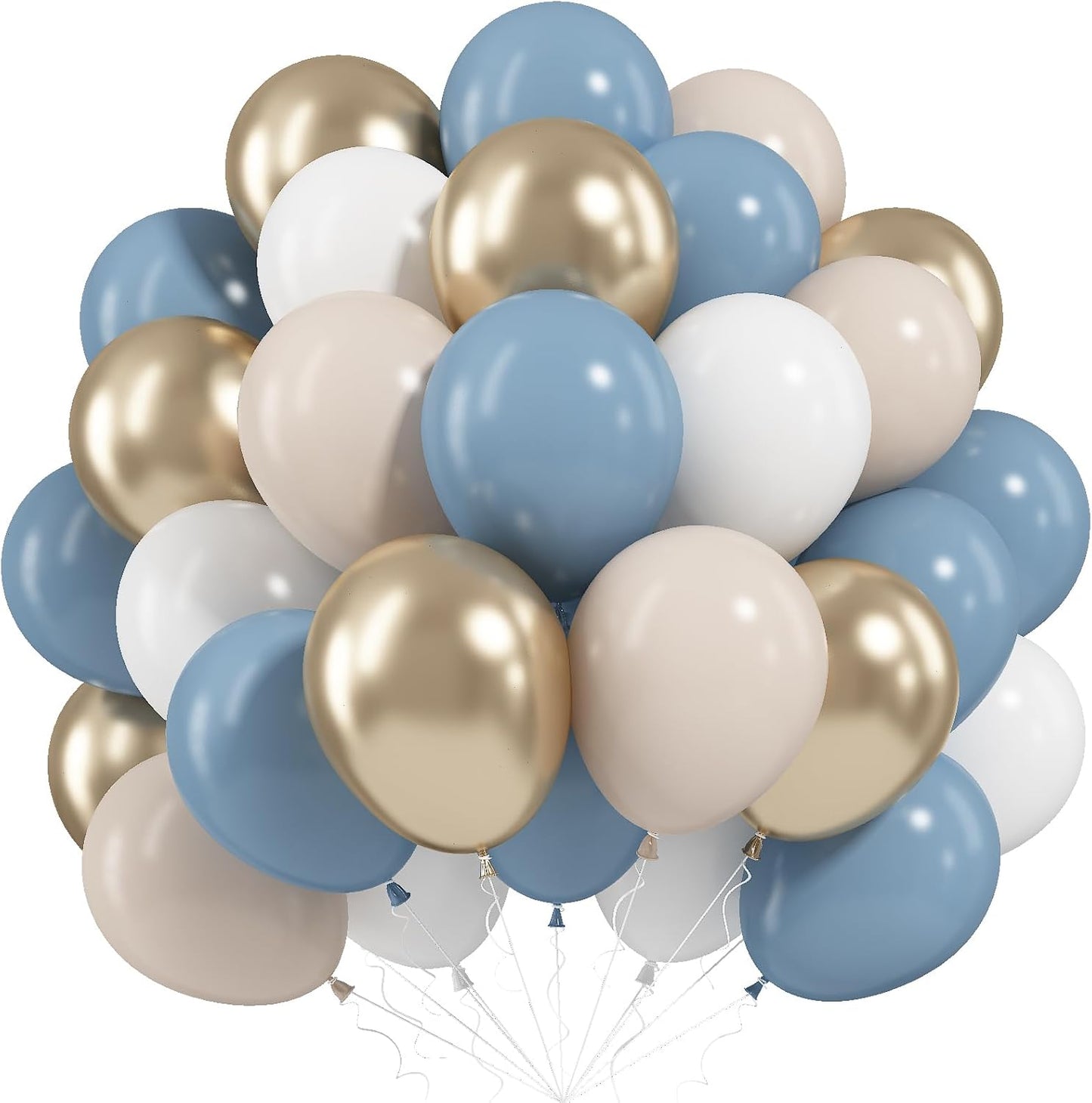 Dusty Blue Beige Balloons, 12 Inch Fog Blue Sand White Balloons with Cream Ivory Metallic Gold Balloon for Baby Shower Boho Bridal Shower Birthday Wedding Engagement Party Decorations Supplies