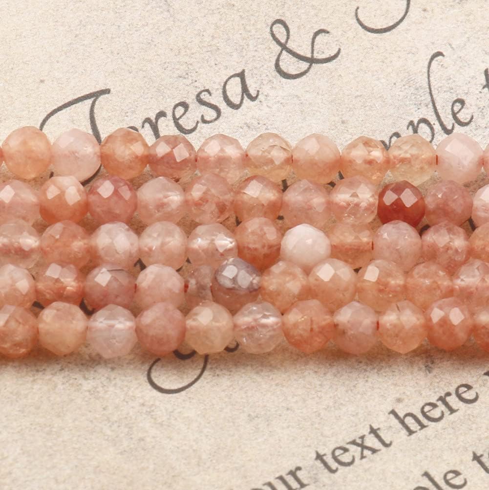 Song Xi 120pcs 3mm Natural Sunstone Gemstone Beads Faceted Round Loose Stone Beads for Jewelry Making