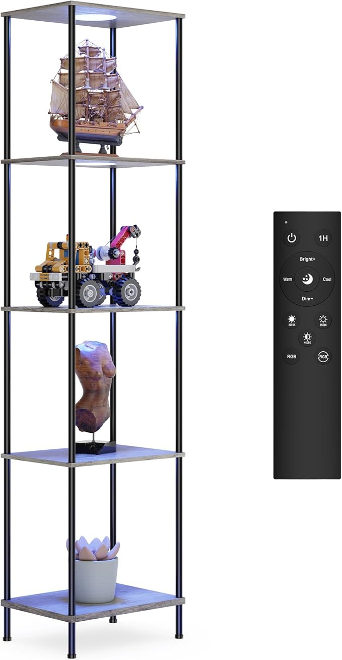 Display Shelf with RGBW Light, Color Changing Curio Cabinet Floor Lamp with - Image 9