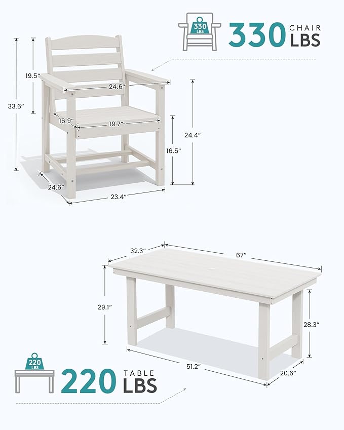 SERWALL 7-Piece Patio Dining Table Sets, Outdoor HDPE Dining Furniture Set - Image 4