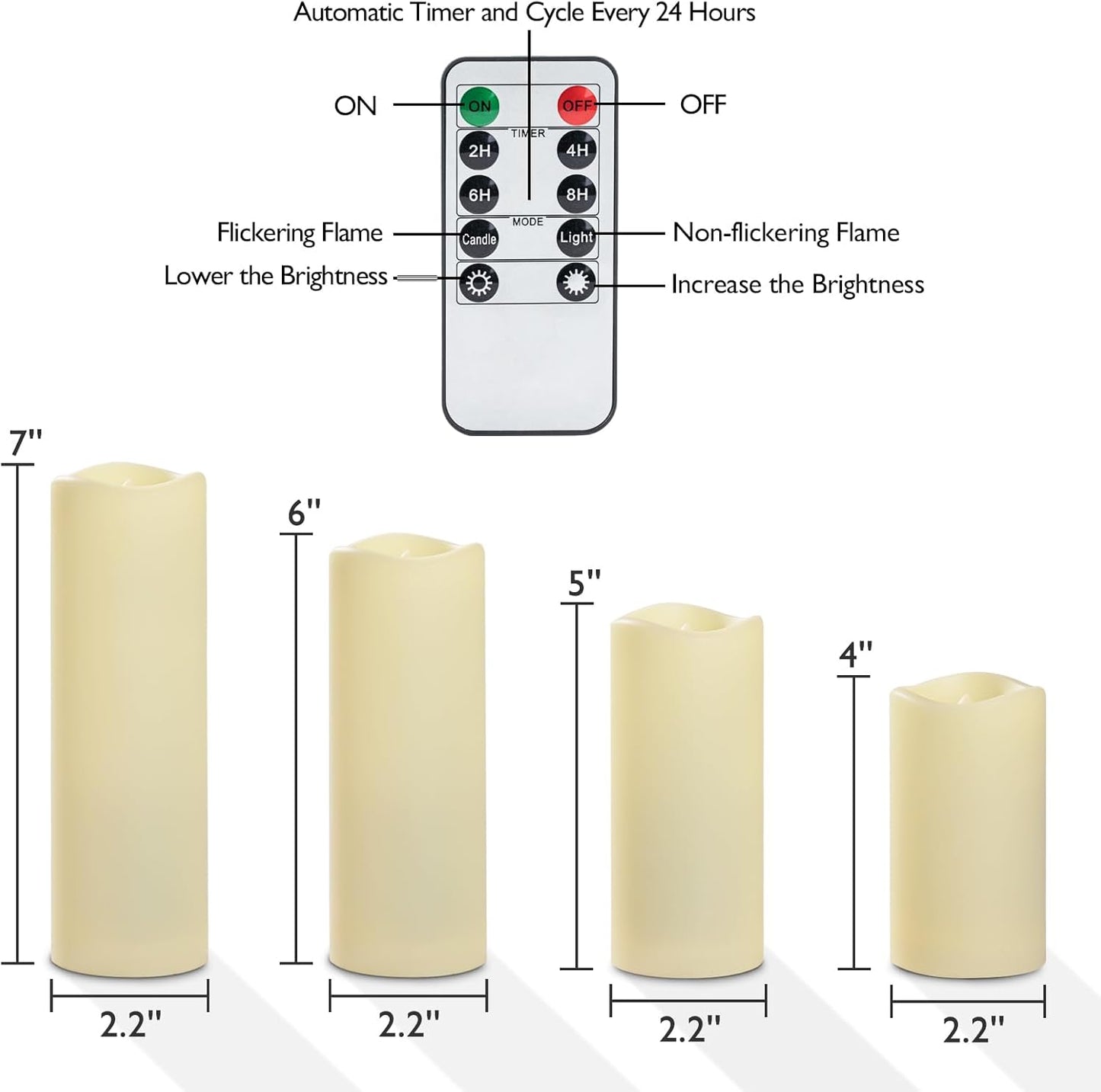 Homemory 12 Pcs Waterproof Flameless LED Candles with Remote & Timer, 4-Size Set (D2.2'' x H4''5''6''7''), Battery Operated Candles for Home Decor, Outdoor Parties & Events