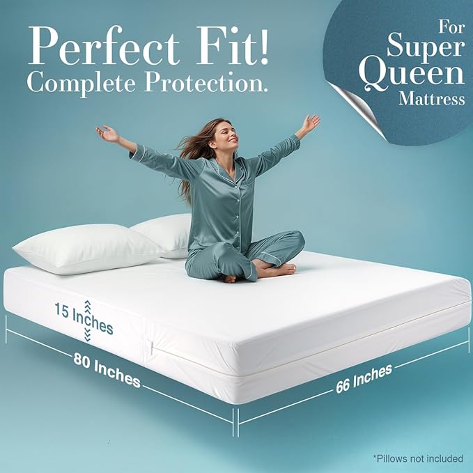 Utopia Bedding Mattress Protector Zippered Super Queen Size, 100% Waterproof - Image 2