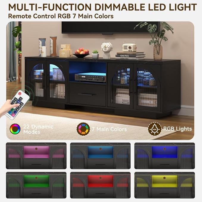 70" LED TV Stand with Storage for 75/80" TVs, Faux Marble Entertainment Center - Image 6