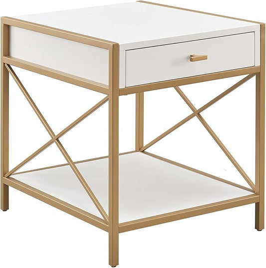 Leick Home 9206-WTGL Claudette Mixed Metal and Wood Drawer End Table by LeickFurniture