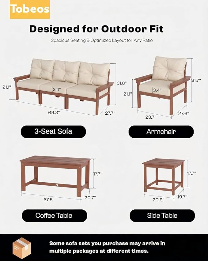 HDPE 10 Piece Outdoor Patio Furniture Set, All-Weather Outdoor Couch Set - Image 2