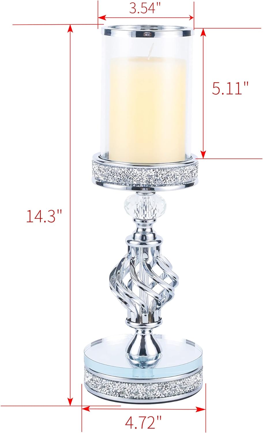 Hanjue Crystal Candle Holders for Pillar Candle, Metal Crystal Candle Holder for Home Decor, Centerpieces, Coffee Dining Table CH0509 (Silver (M))