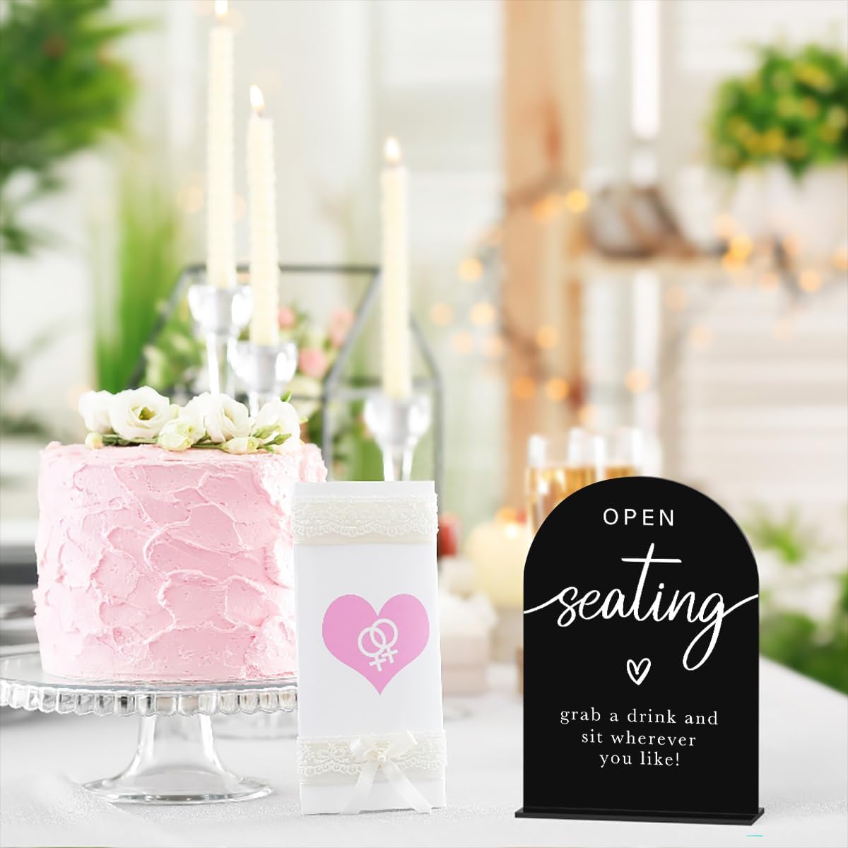 Acrylic Wedding Sign Wedding Signs for Ceremony Open Seating Sign for Wedding Modern Calligraphy Arch Acrylic Table Top Sign for Wedding Reception and Event Party Table(black）