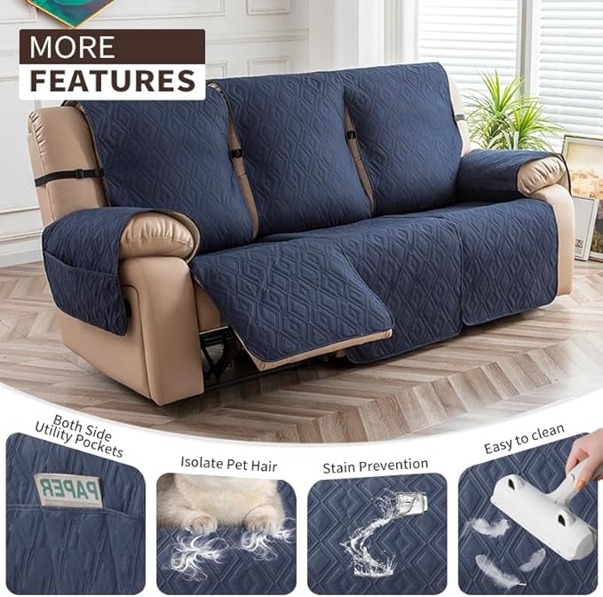 Genina Waterproof Couch Cover for Reclining Couch 3 Seater Non-Slip, Washable - Image 4
