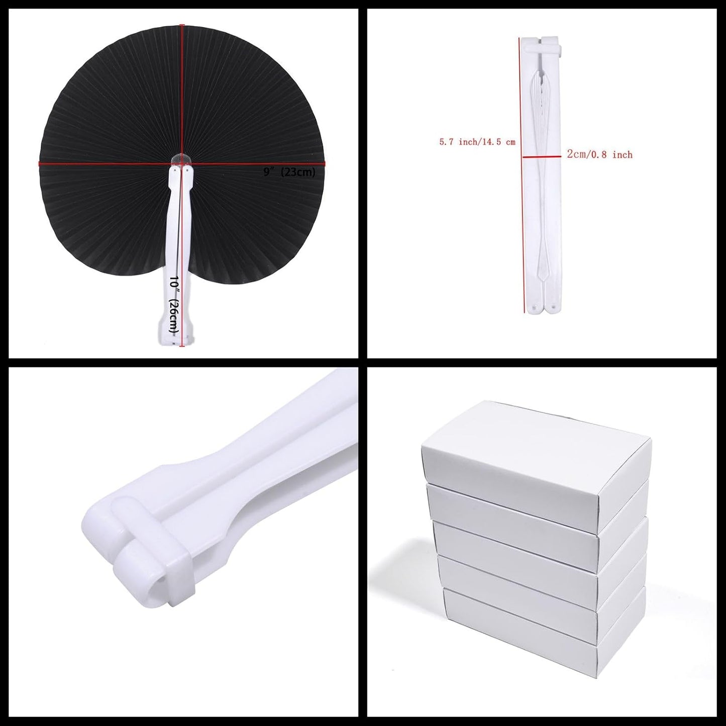 12 Packs Decorative Paper Folding Hand Fans Handheld,Black Round Foldable Wedding Fans Chinese and Japanese Fans Bulk for Bridal Guest Church Party Favors Dancing Birthday DIY