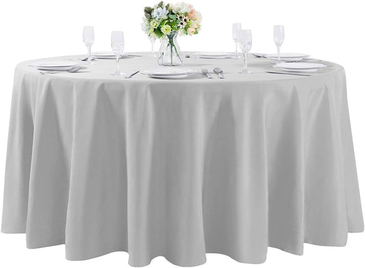 120 inch Round Tablecloth Washable Polyester Table Cloth Decorative Table Cover for Wedding Party Dining Banquet（120 inch,Silver）