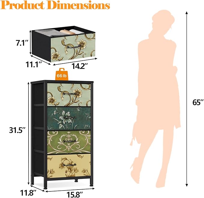 Furnulem 4 Drawer Dresser, Vertical Nightstand - Image 3