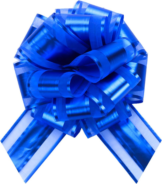 6 PCS 6 Inch Organza Blue Pull Bows - Perfect for Gift Wrapping, Wedding Decor, Car Bows, Birthday Parties, Christmas, and Valentine's Day