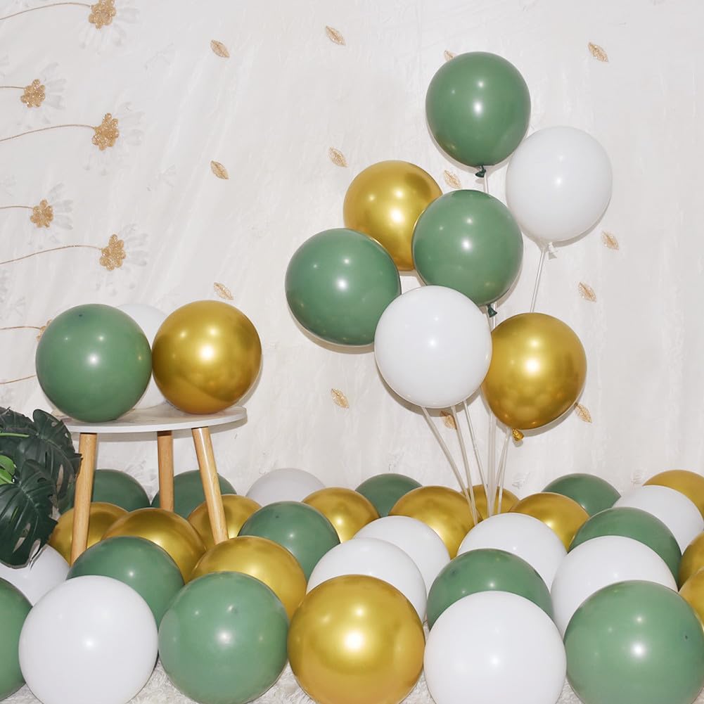 300 Pack Sage Green Gold and White Balloons 5 Inch Latex Green White Metallic Gold Bulk Small Balloon Arch Garland Kit for Birthday Wedding Bridal Baby Shower Supplies Graduation Party Decorations