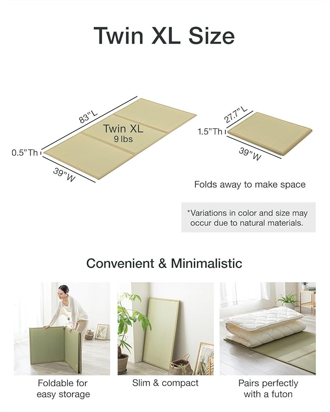 FULI Japanese Tatami Mattress, Foldable Igusa Rush Grass Tatami Rug, Natural - Image 2