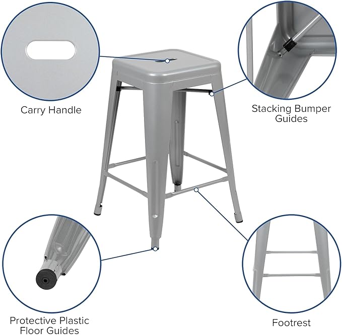 Flash Furniture Lily 24" High Metal Counter-Height, Indoor Bar Stool in Silver - Image 7