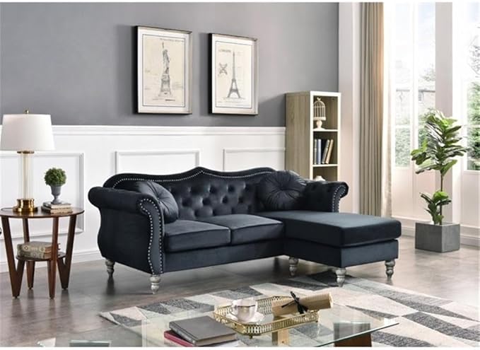 Glory Furniture Hollywood Velvet Sofa Chaise in Black - Image 2