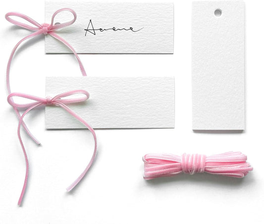 50 Pcs Place Cards for Table Setting -3.94"X1.57" Table Place Cards with Velvet Ribbon,Name Cards for Wedding Dinner Party Events (Pink)