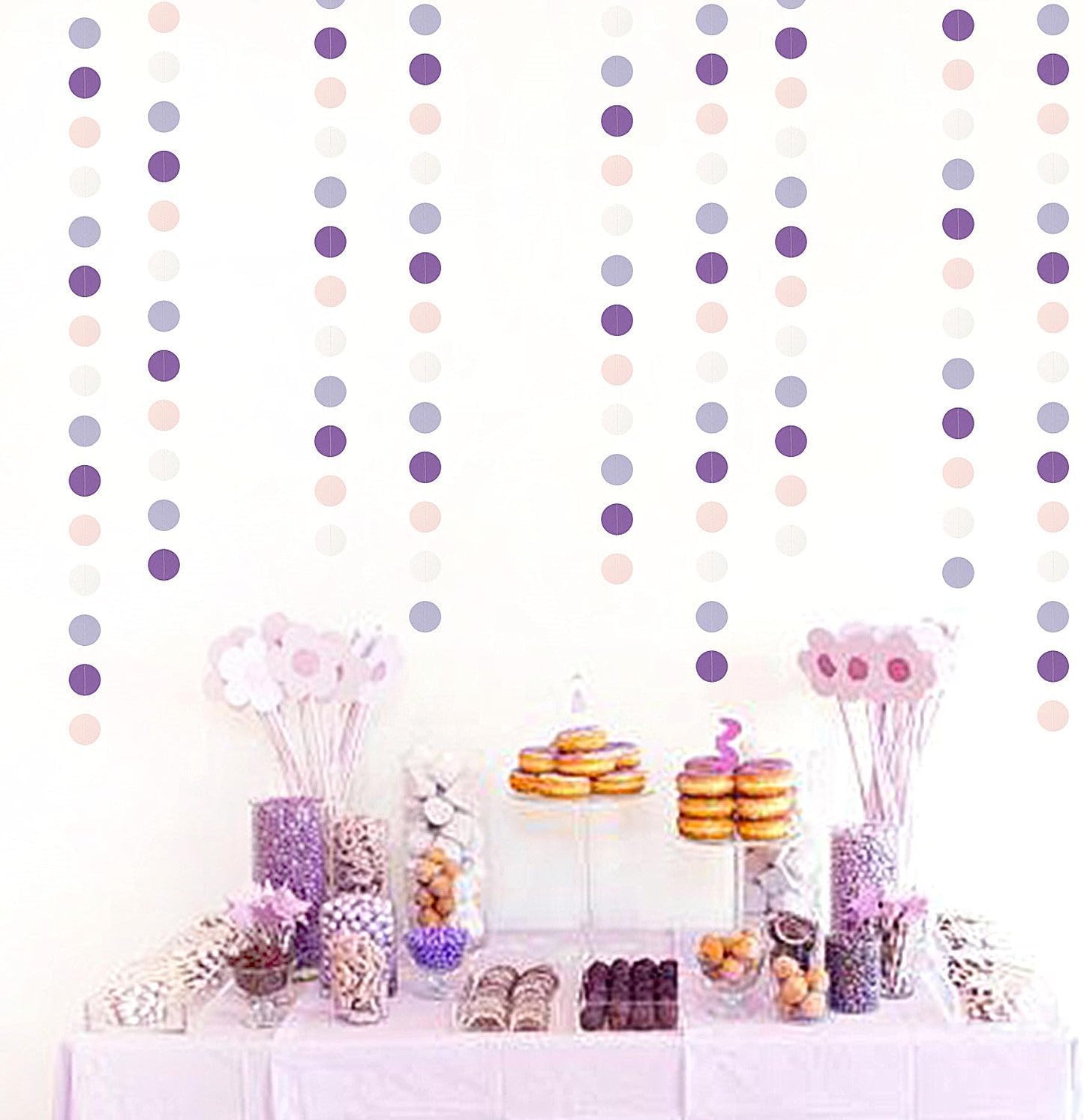 Purple-Pink White Party-Decorations Paper Garland - 52ft Lavender Birthday Streamers Banner, Lilac Baby Bridal Shower Wedding Bachelorette Hanging Supplies Decor Hugfond